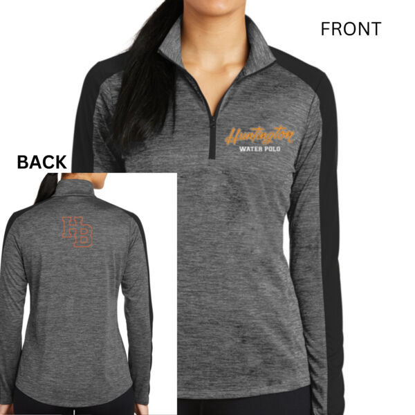Huntington Beach HS WATER POLO - PREMIUM WOMENS  1/4 ZIP TECH JACKET - BLACK/GREY - $7HQCBW$ Thumbnail